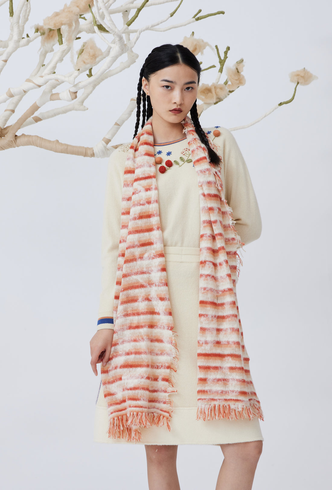 Handcrafted felting cashmere knitted scarf