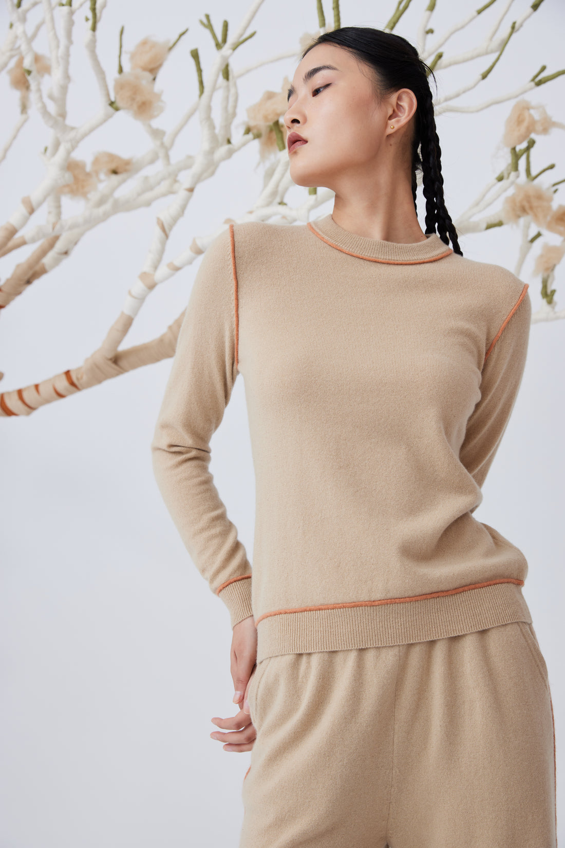 Women's crew neck knit cashmere top