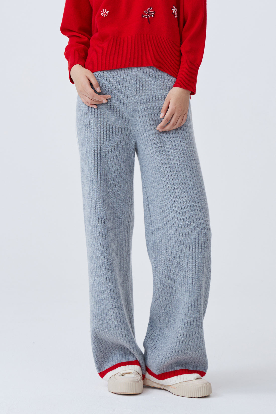 Women's knit cashmere straight trousers