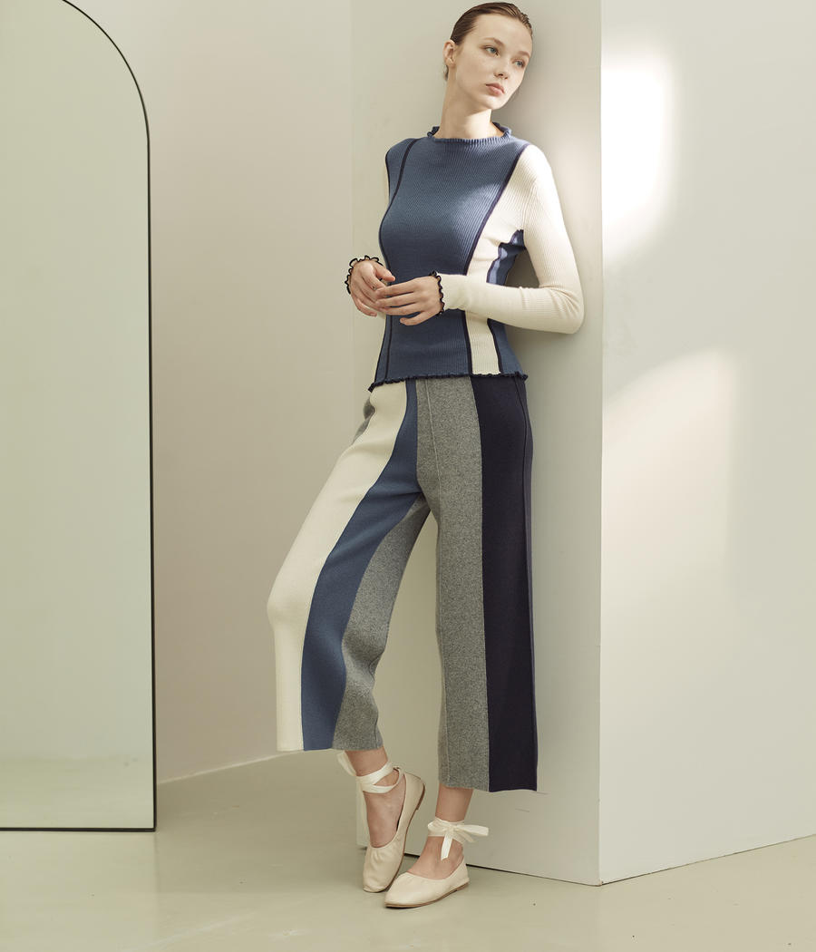 Pure cashmere cropped wide leg trousers