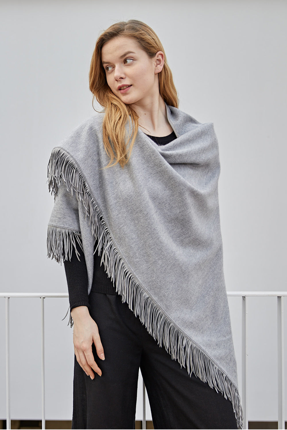 Triangle shawl with leather fringe