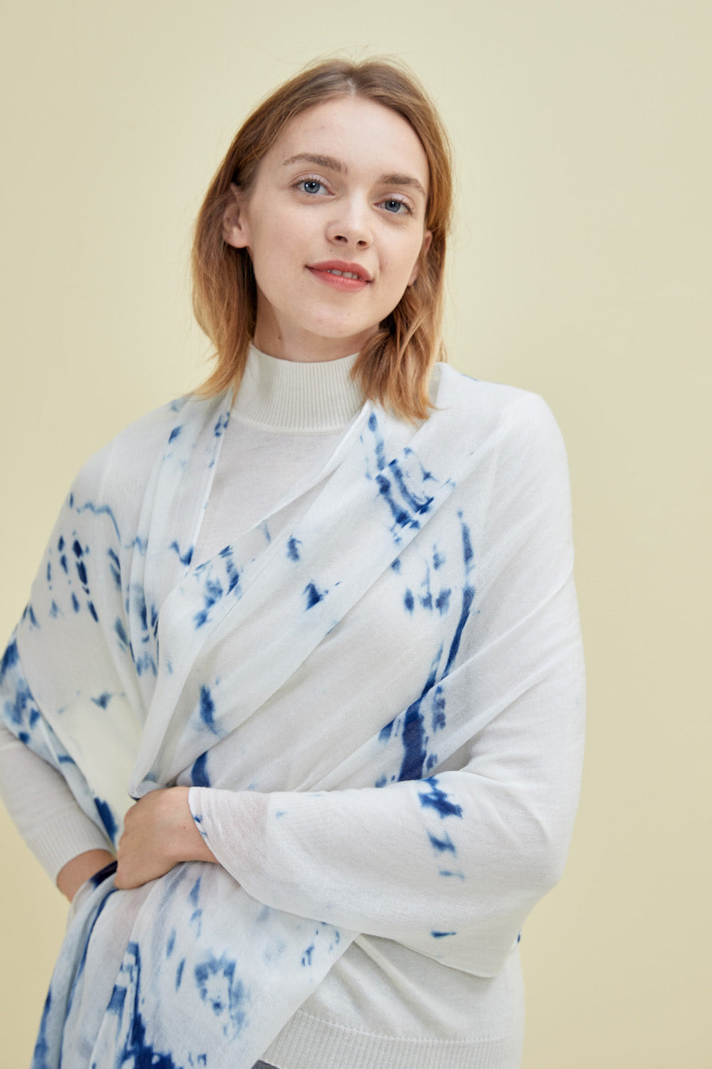 Exclusive naturally-dyed indigo cashmere scarf/shawl