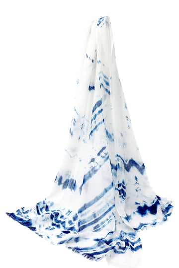 Exclusive naturally-dyed indigo cashmere scarf/shawl